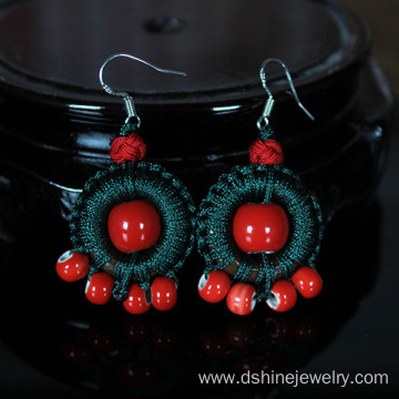 Retro Silver Hook Earring Ceramics Beads Thread Earrings